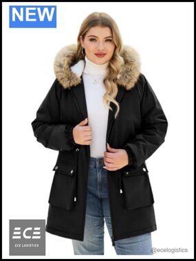 Women's Plus Size Winter Parka Coat Fleece Sherpa Lined Fur Hood